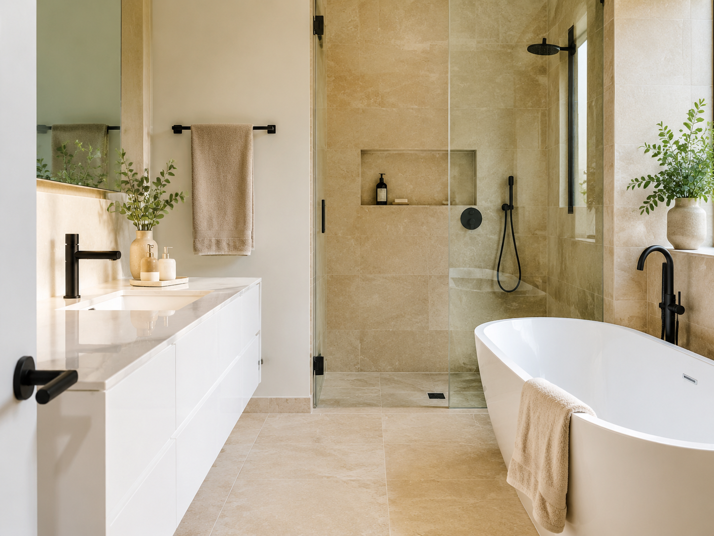 Spotless bathroom shower and fixtures